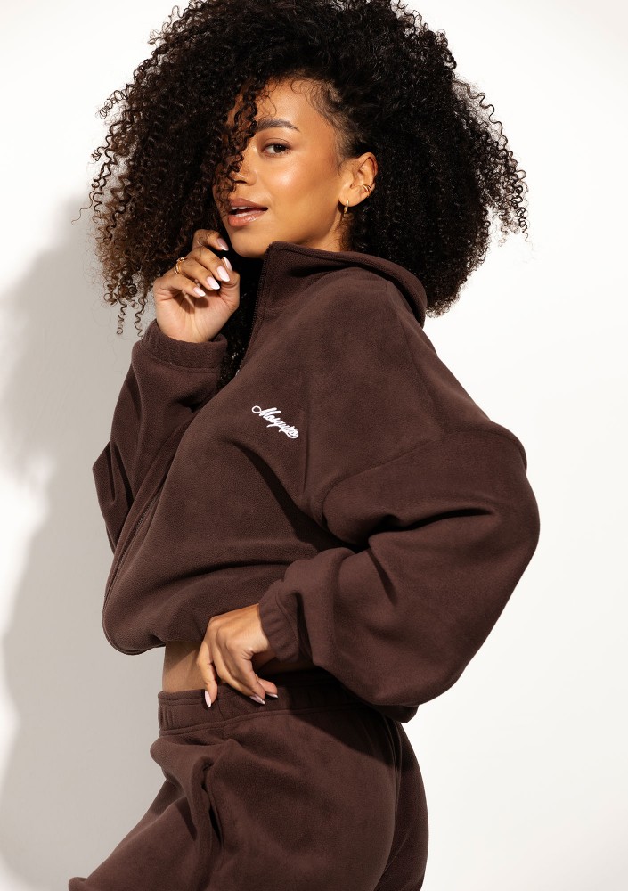 Glide - Zipped up latte brown microfleece jumper