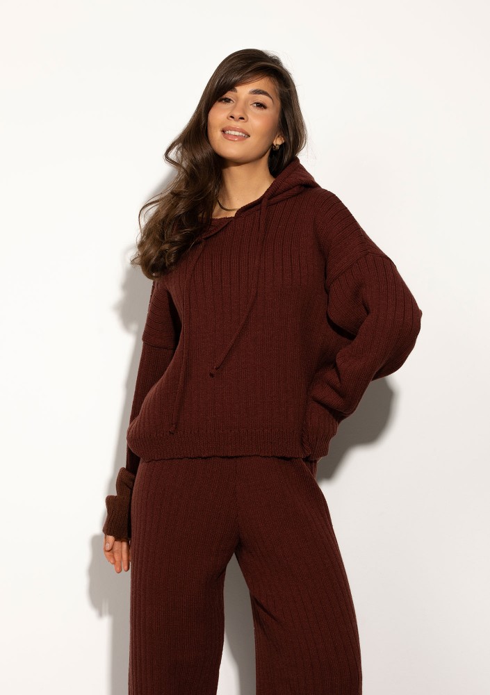 Barro - Brown knitted in stripes hoodie