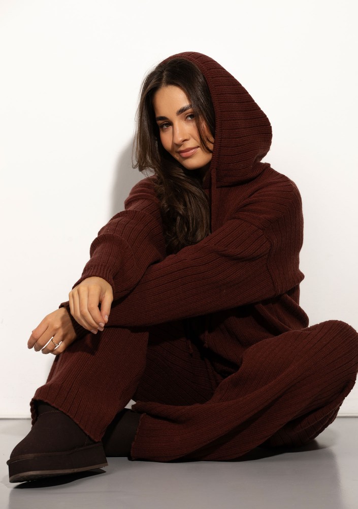 Barro - Brown knitted in stripes hoodie