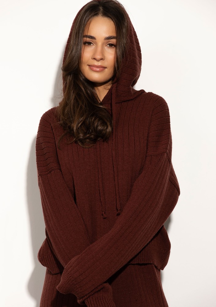 Barro - Brown knitted in stripes hoodie