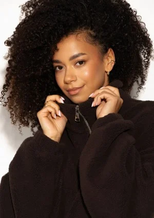 Sherpa - Bluza z grubego polaru baranek Brązowa