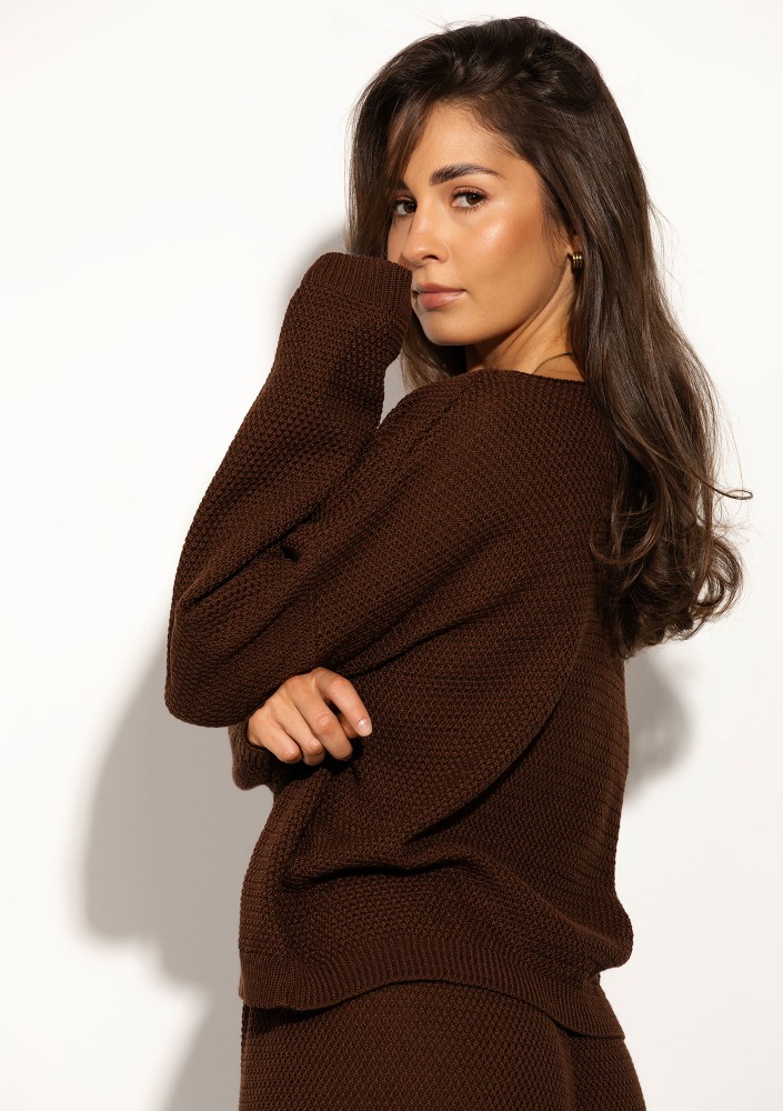 Misti - Brown waffle weaved sweater