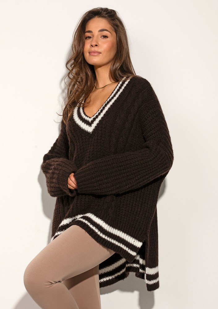 Varley - Long oversized brown striped sweater