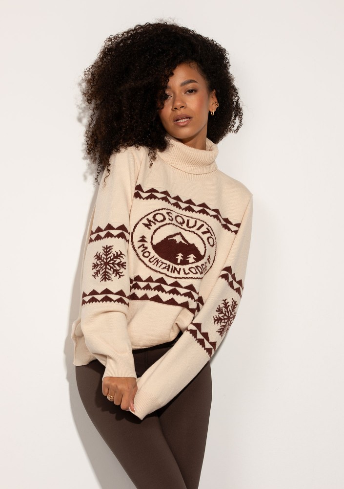 Lodge - Ecru sweater with a jacquard pattern "mountain"