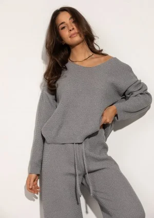 Misti - Melange grey waffle weaved sweater