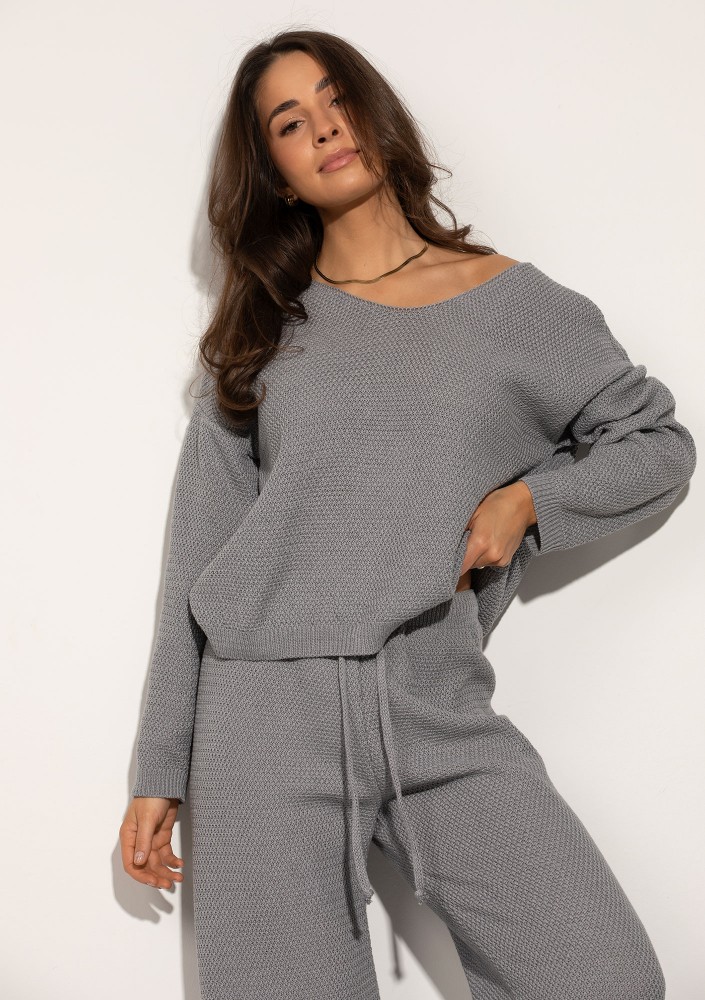 Misti - Melange grey waffle weaved sweater
