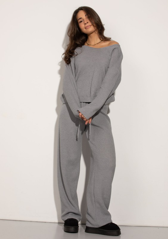Misti - Melange grey waffle weaved pants