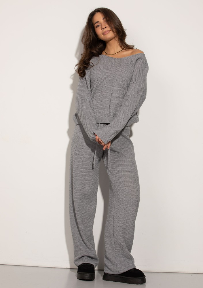 Misti - Melange grey waffle weaved pants