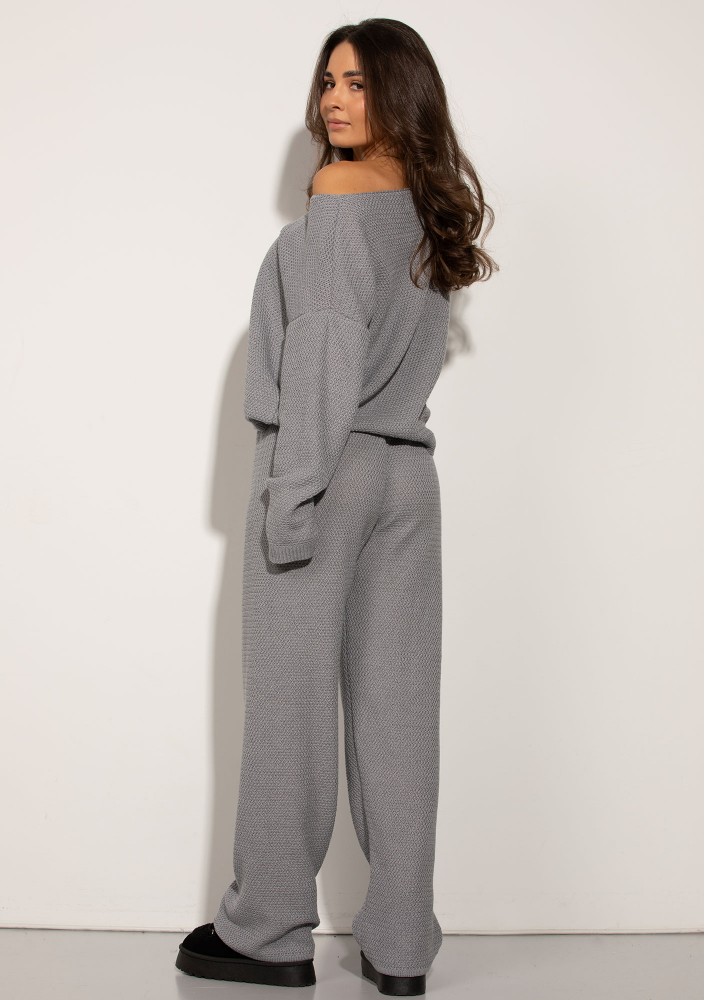 Misti - Melange grey waffle weaved pants