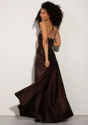 Selena - Sukienka maxi na ramiączkach Brązowa