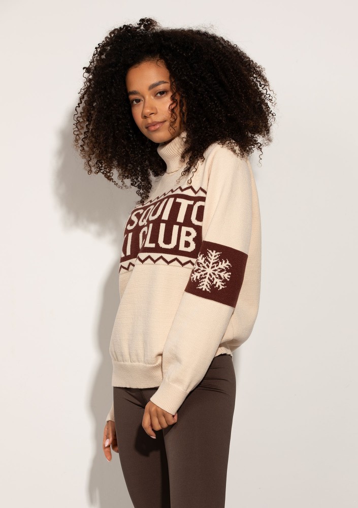 Lodge - Ecru sweater with a jacquard pattern "ski club"