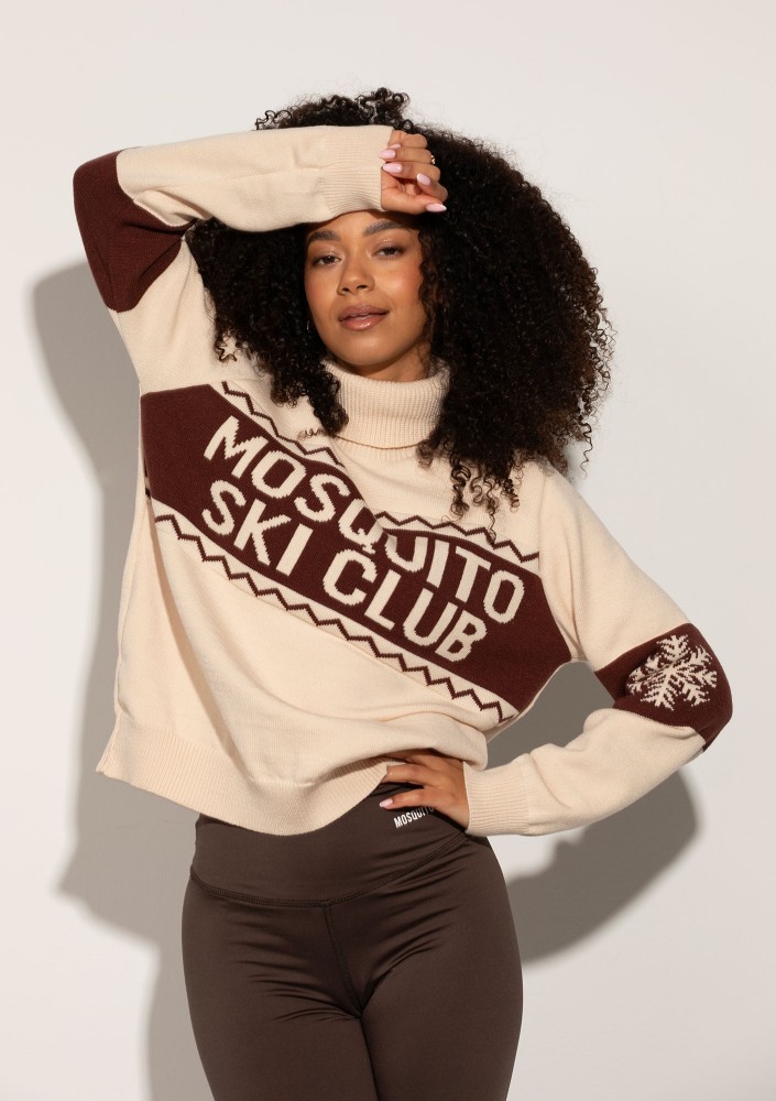 Lodge - Ecru sweater with a jacquard pattern "ski club"
