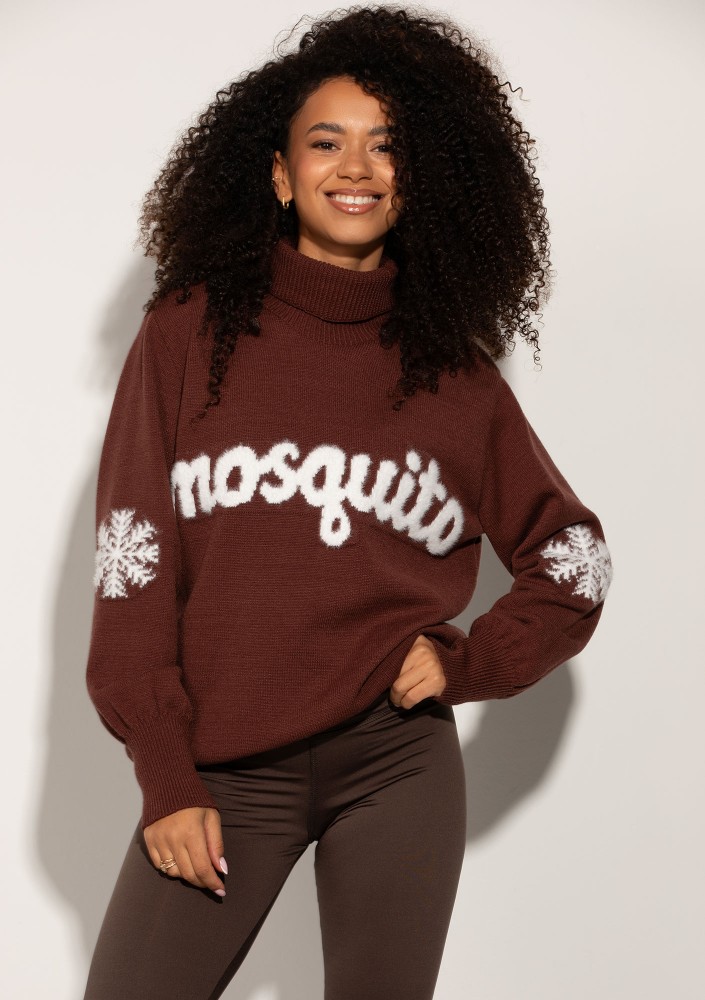 Flurry - Brown sweater with a fluffy logo and snowflakes