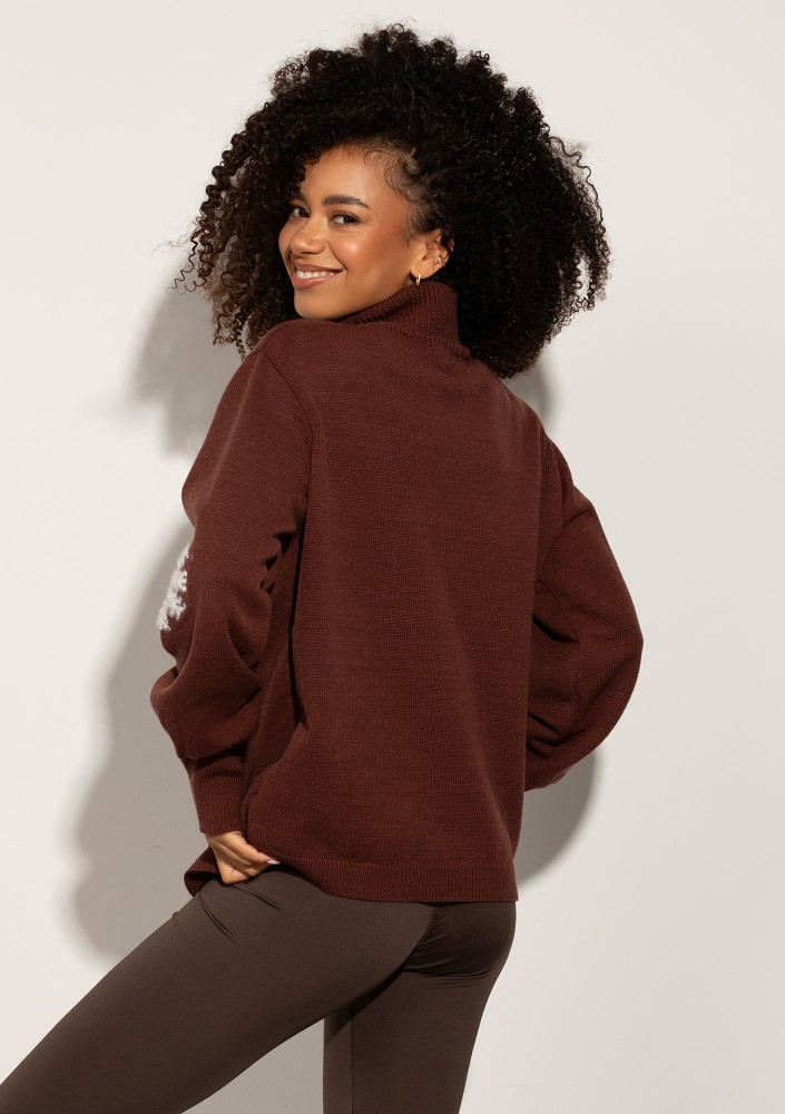 Flurry - Brown sweater with a fluffy logo and snowflakes