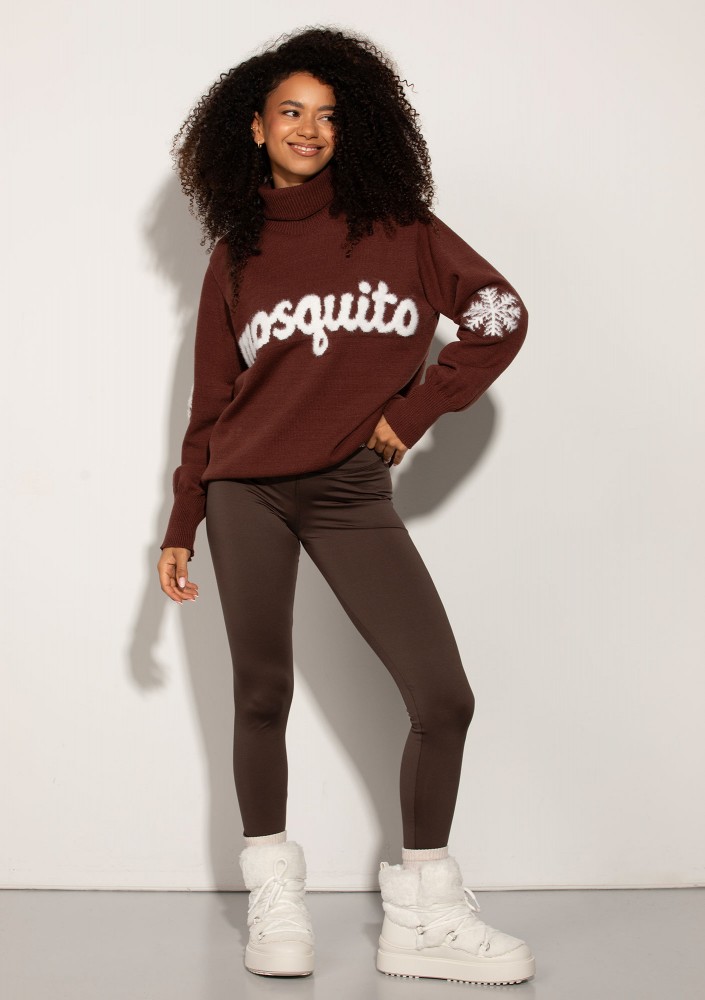 Flurry - Brown sweater with a fluffy logo and snowflakes