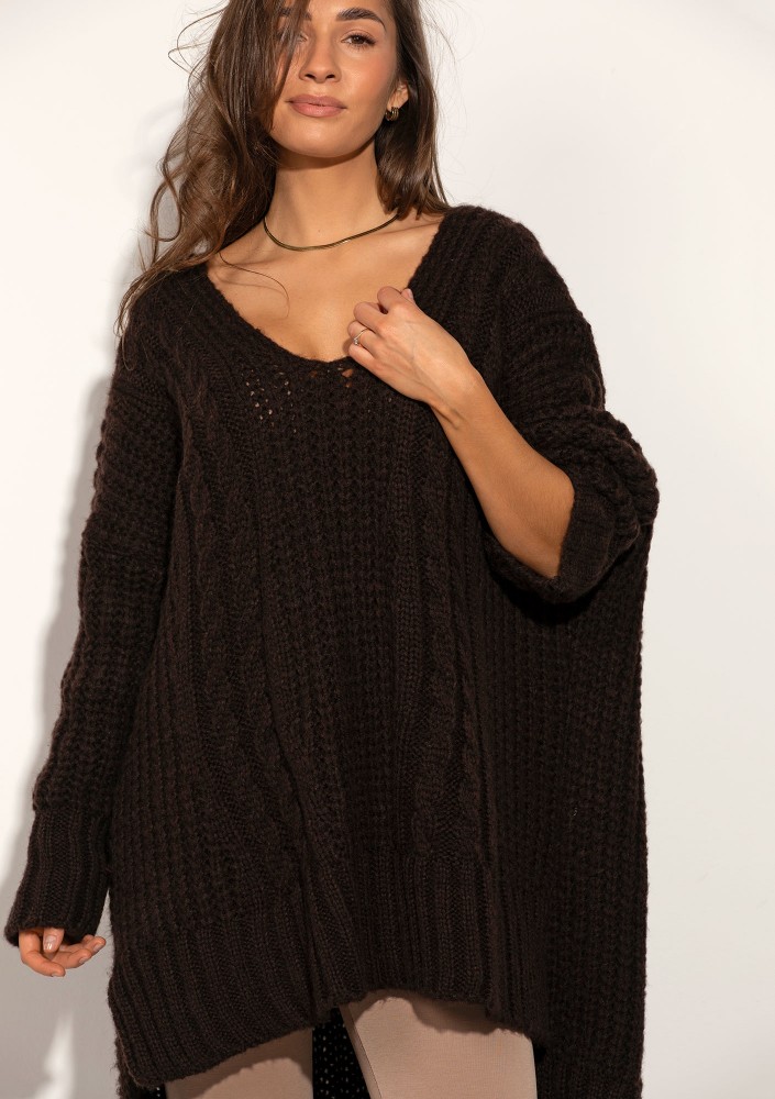 Lofty Long - Super oversized dark brown sweater