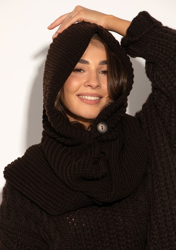 Hood Wrap - Knitted brown with a wrapping scarf