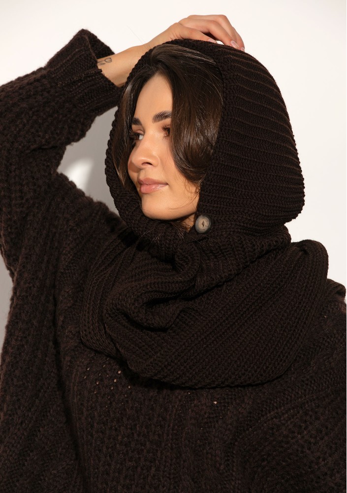 Hood Wrap - Knitted brown with a wrapping scarf