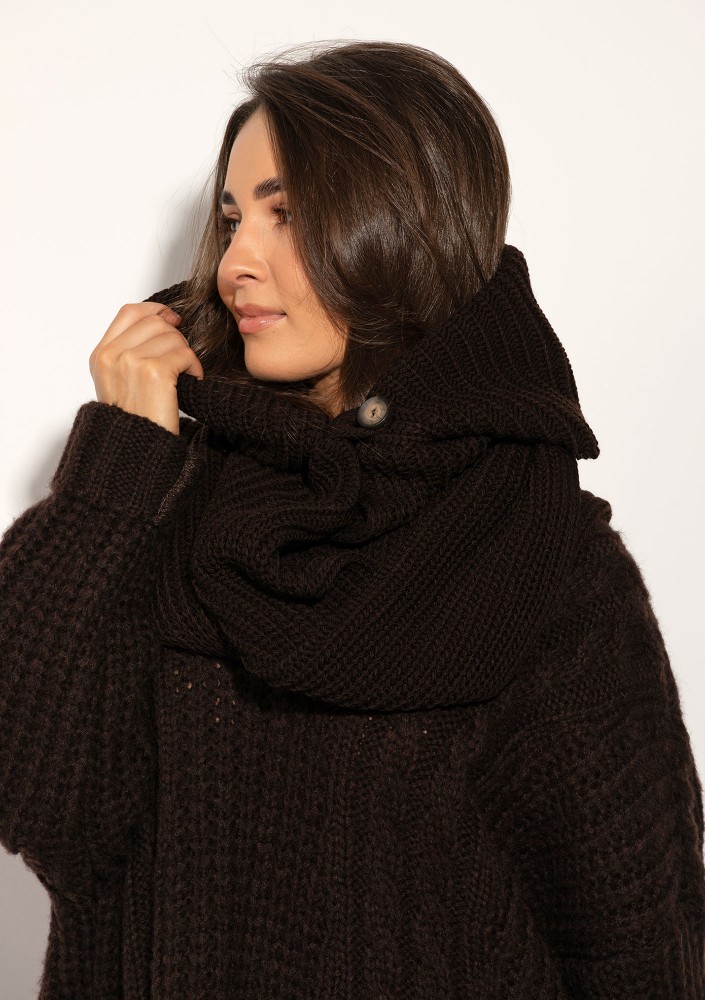 Hood Wrap - Dzianinowy kaptur z otulającym szalem Brązowy