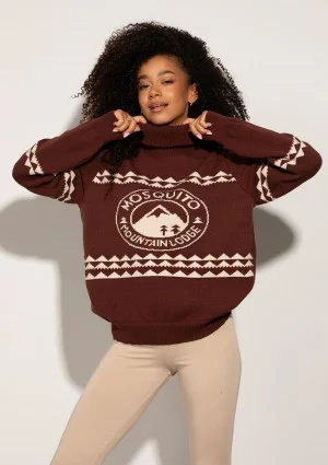 Lodge - Brown sweater with a jacquard pattern "mountain"