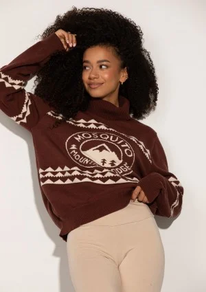 Lodge - Brown sweater with a jacquard pattern "mountain"