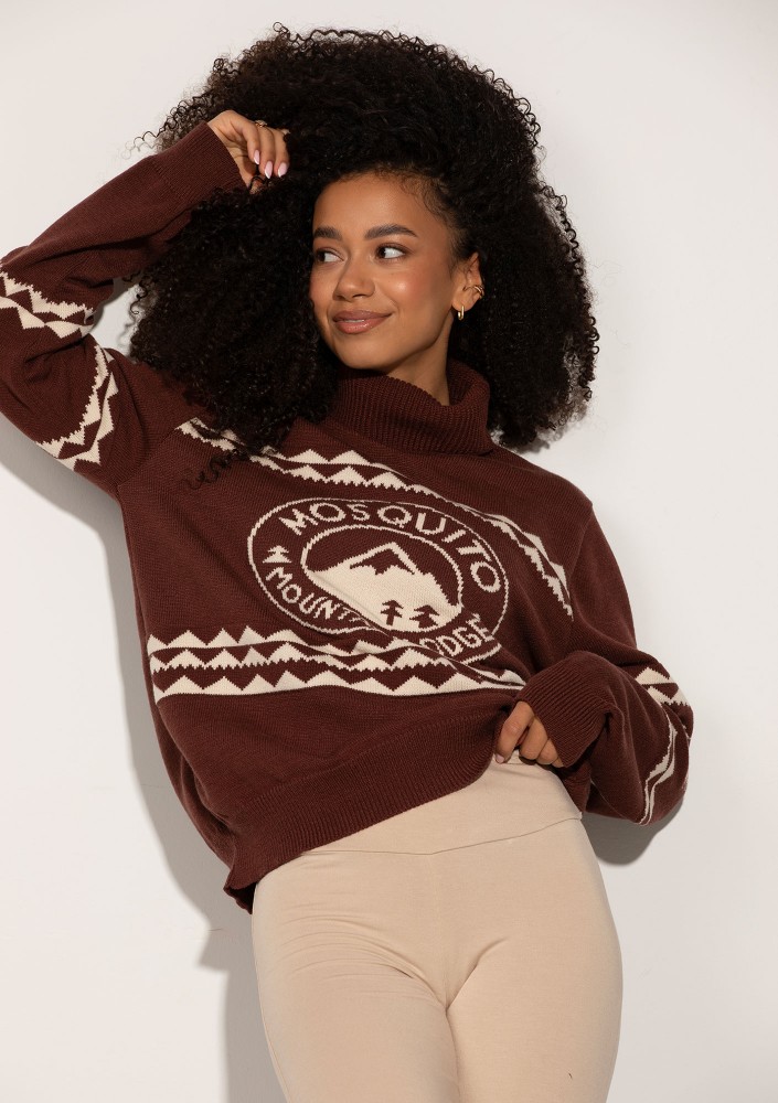 Lodge - Brown sweater with a jacquard pattern "mountain"