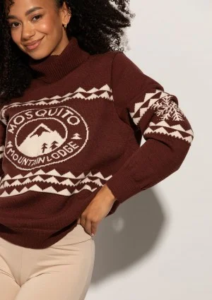 Lodge - Brown sweater with a jacquard pattern "mountain"