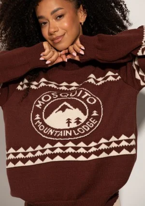 Lodge - Brown sweater with a jacquard pattern "mountain"