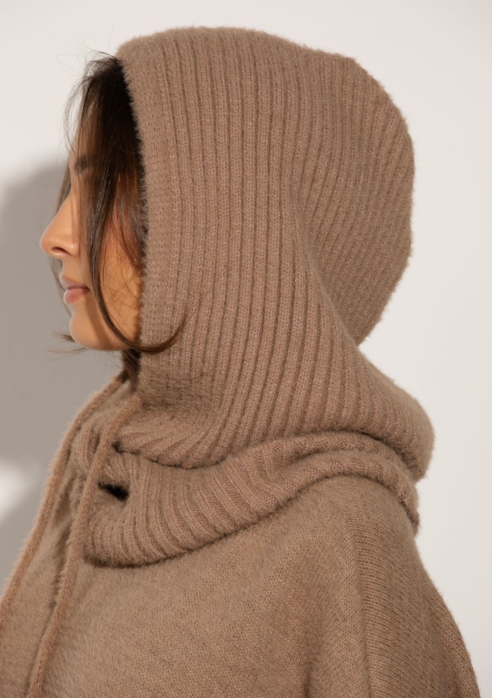 Alpaca Hood - Miękka balaclava dzianinowa Latte
