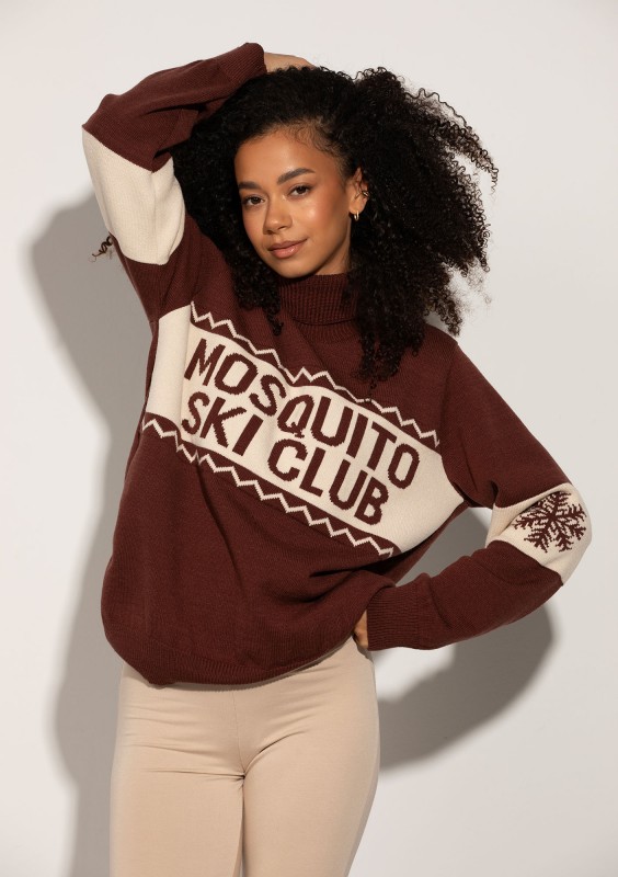 Lodge - Brown sweater with a jacquard pattern "ski club"