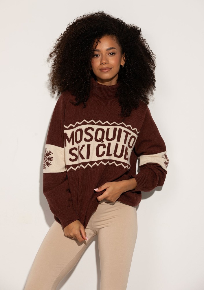 Lodge - Brown sweater with a jacquard pattern "ski club"