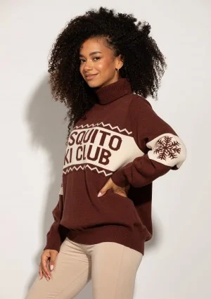 Lodge - Brown sweater with a jacquard pattern "ski club"