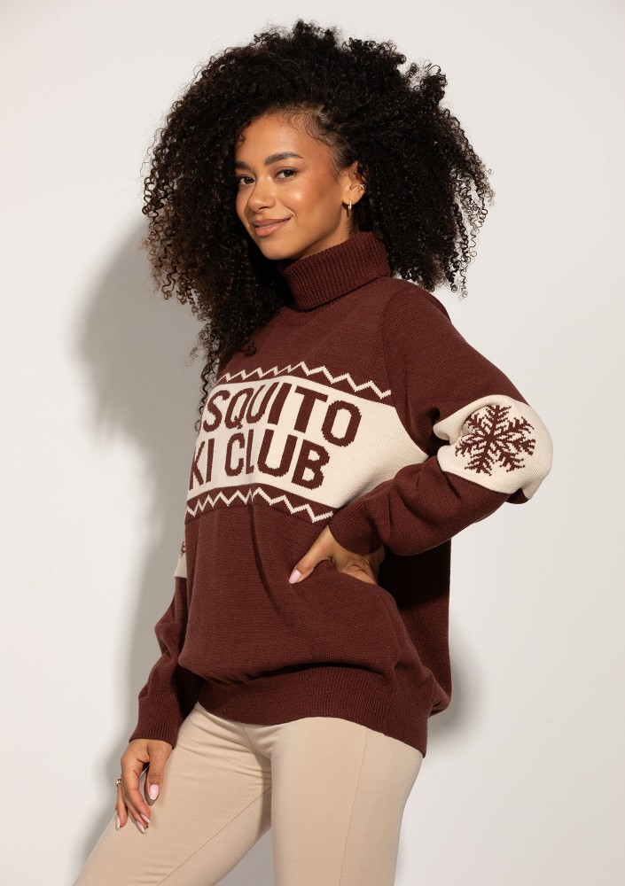 Lodge - Brown sweater with a jacquard pattern "ski club"