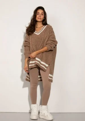 Varley - Long oversized latte beige striped sweater