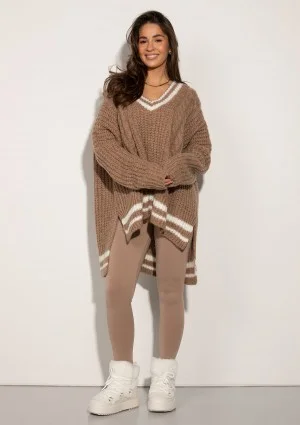 Varley - Long oversized latte beige striped sweater
