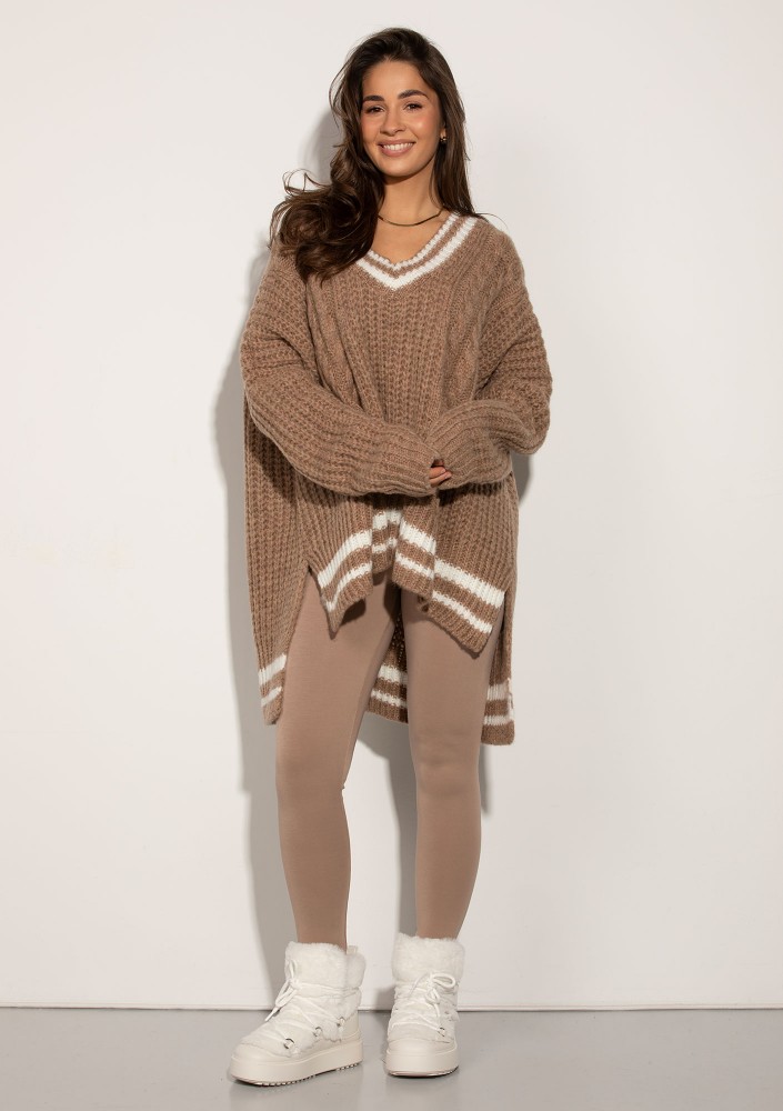 Varley - Long oversized latte beige striped sweater