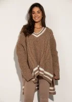 Varley - Long oversized latte beige striped sweater