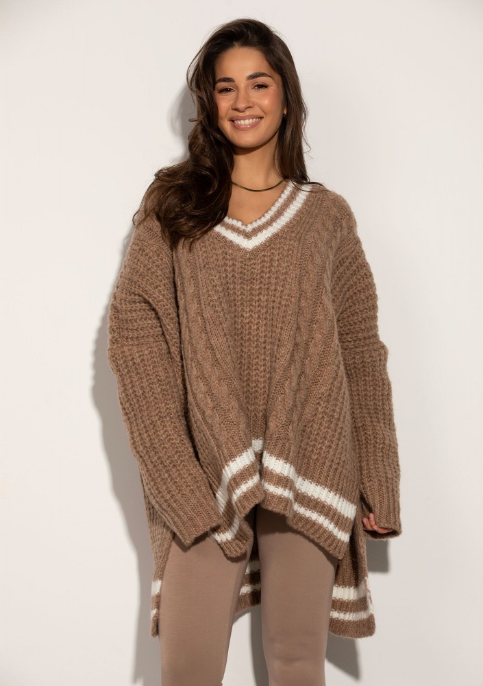 Varley - Long oversized latte beige striped sweater