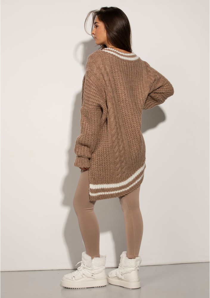 Varley - Long oversized latte beige striped sweater