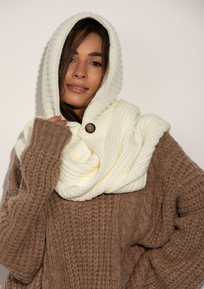 Hood Wrap - Knitted ecru with a wrapping scarf