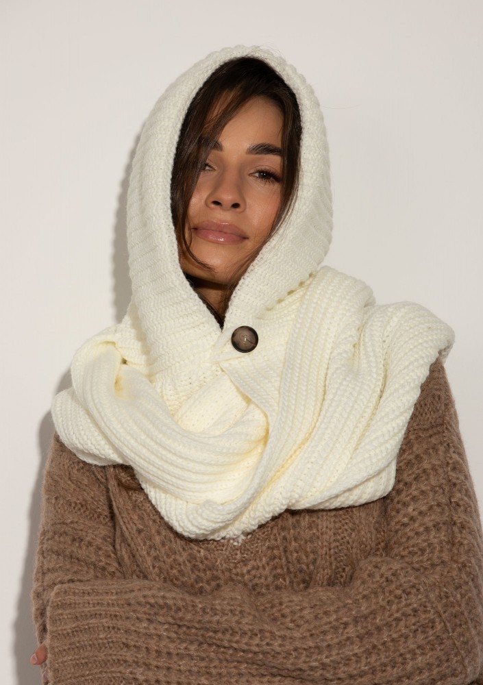 Hood Wrap - Knitted ecru with a wrapping scarf