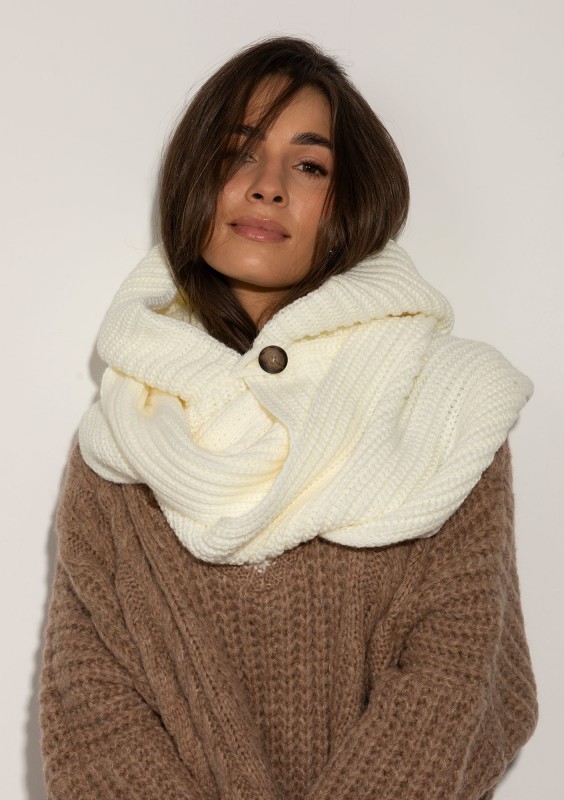 Hood Wrap - Knitted ecru with a wrapping scarf