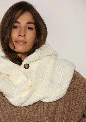 Hood Wrap - Knitted ecru with a wrapping scarf