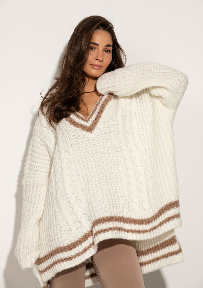 Varley - Long oversized ecru striped sweater