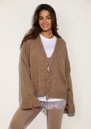 Knotty - Beige tied cardigan with loose sleeves