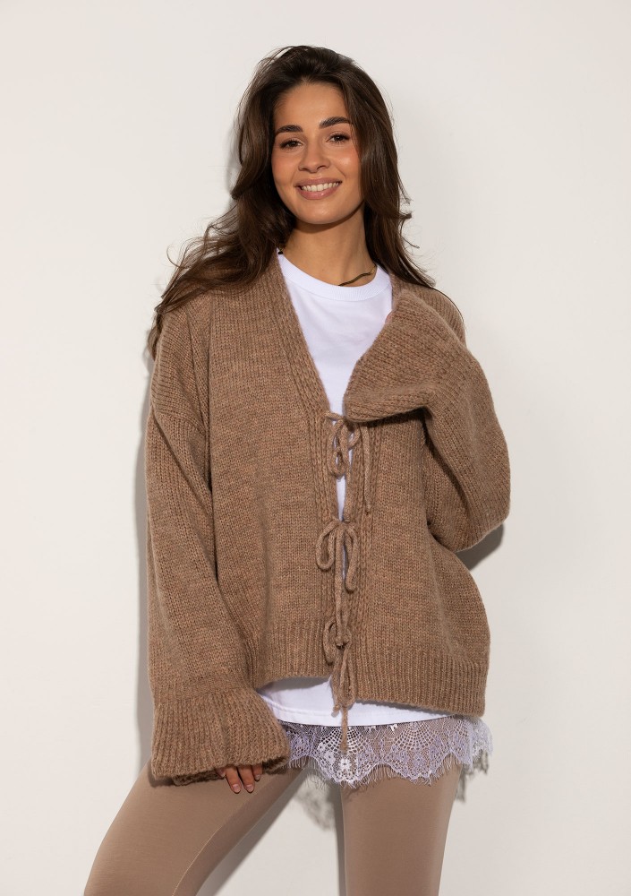 Knotty - Beige tied cardigan with loose sleeves