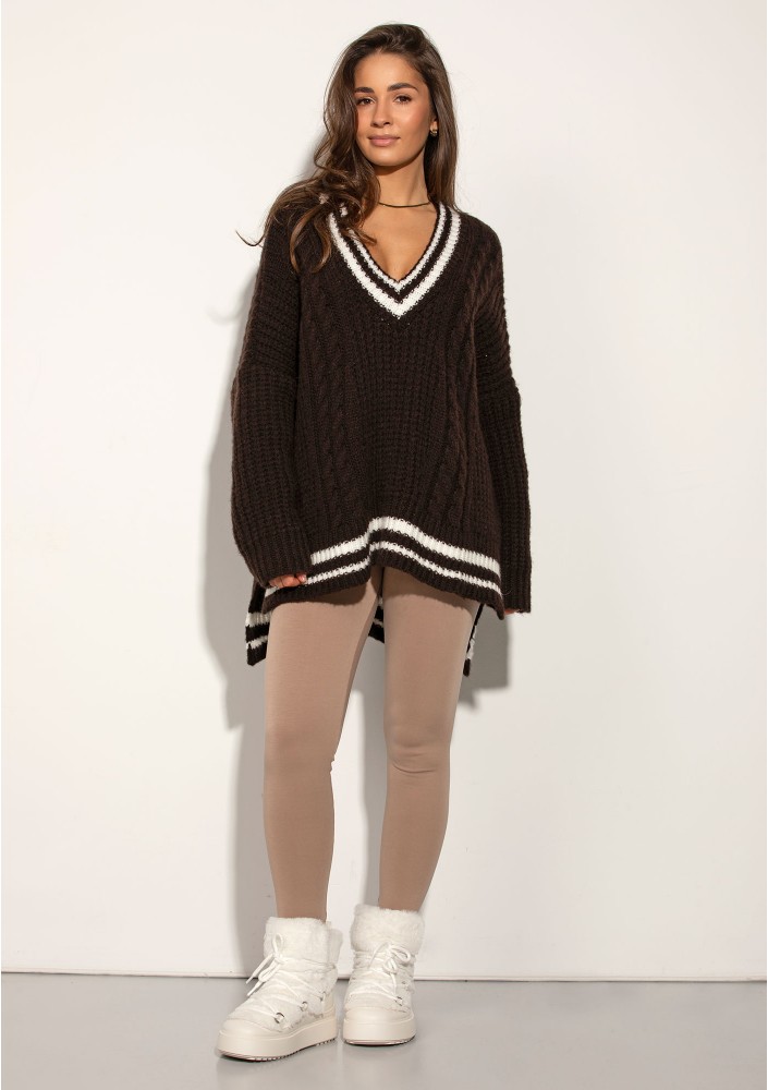 Varley - Long oversized brown striped sweater