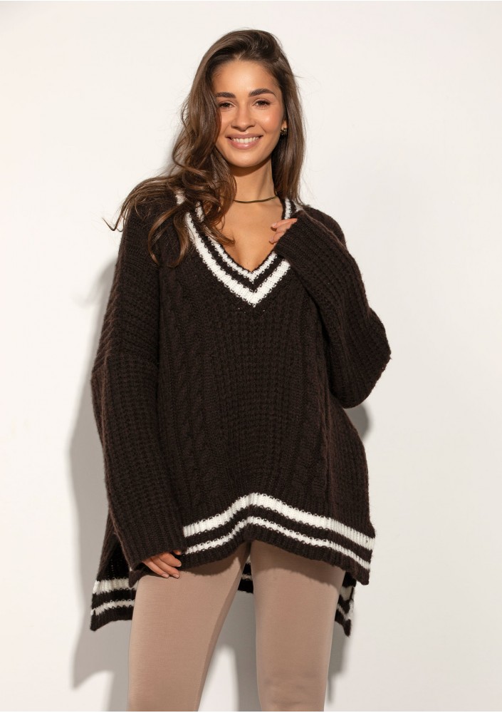 Varley - Long oversized brown striped sweater