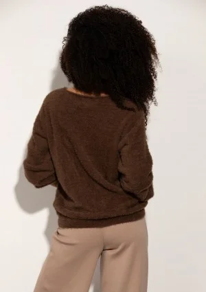 Plush - Brown fluffy sweater with a ''V'' neckline