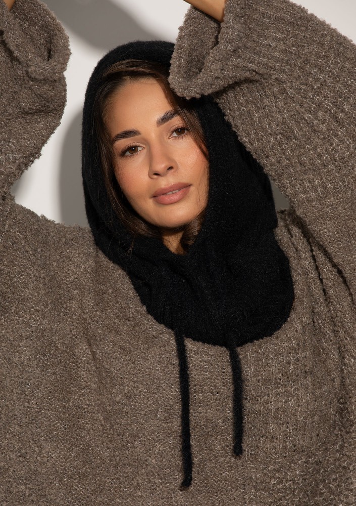 Alpaca Hood - Miękka balaclava dzianinowa Czarna